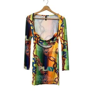 Made in the UK Neon Bodycon Cut Out PLAY Dress UK 6 US 2